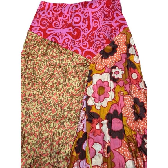 Celia B Sz L Skirt Kosh Orange Patchwork Retro Boho 50's Vintage Midi CeliaB New - Picture 5 of 7